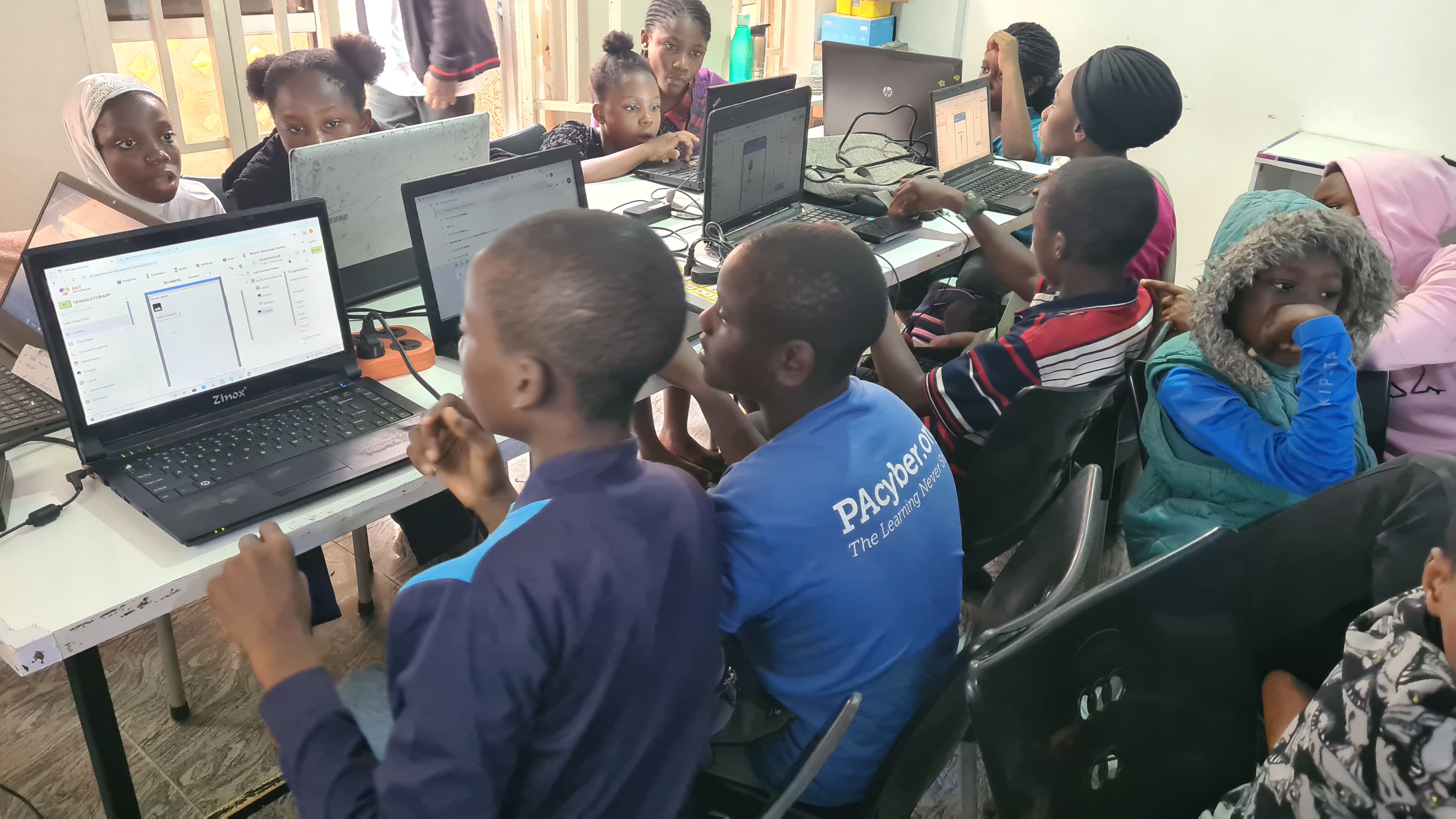 Children learning computer basics during weekend coding class in Kaduna